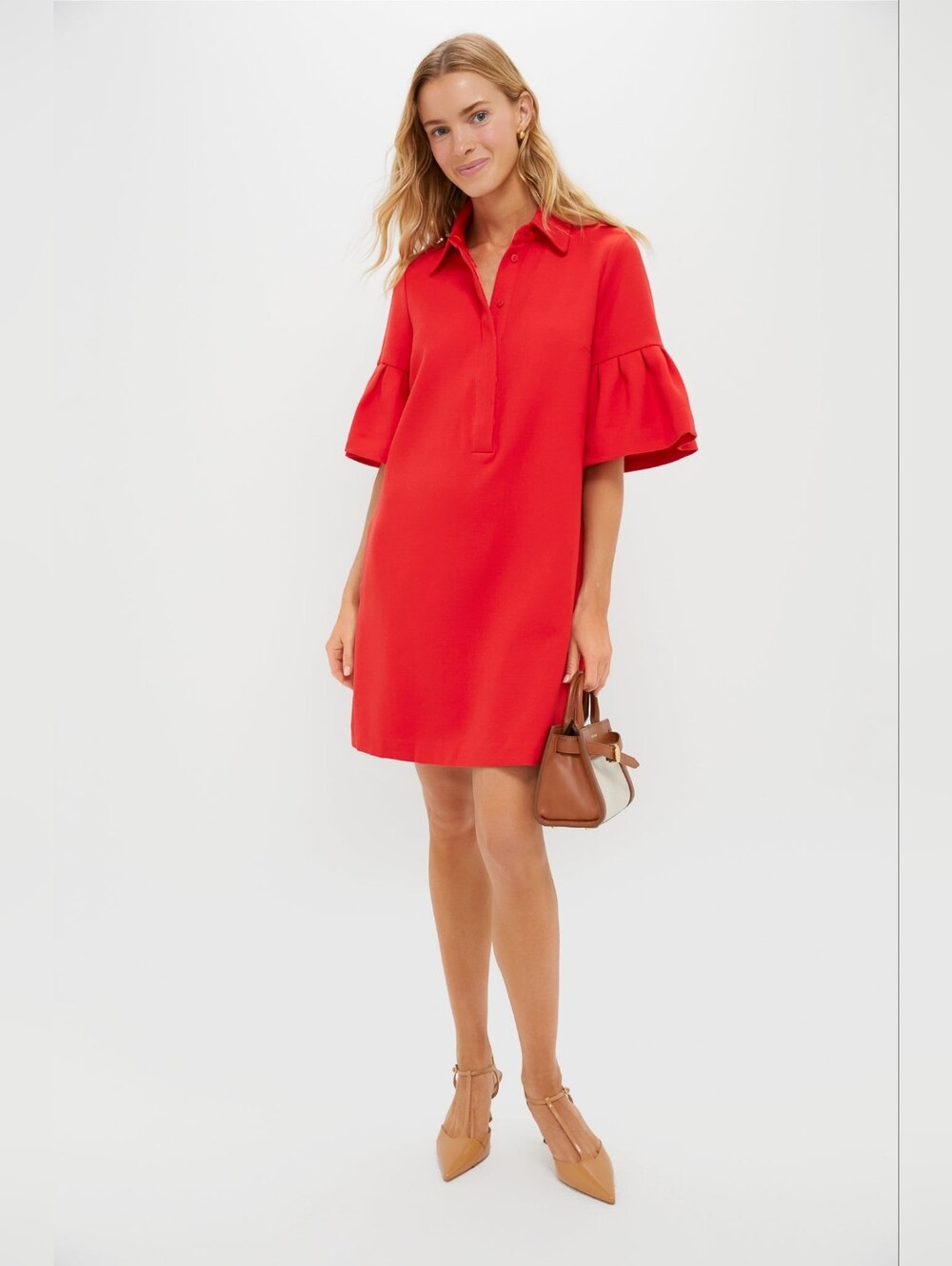 NWT Tuckernuck Red Crepe Massey Collared Ruffle-Sleeve Mini Dress Plus Size XXXL